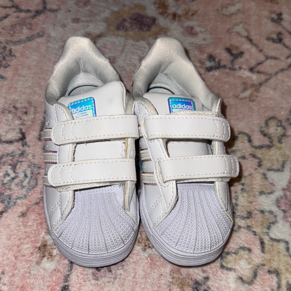 Adidas Kids White and Blue Velcro Sneakers
